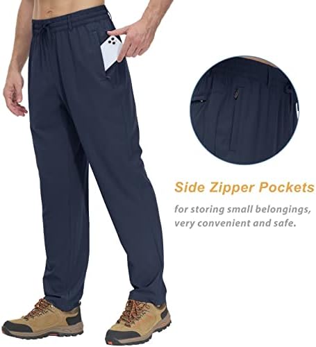 Машки за пешачење со машка машка панталони со џебови со џебови Брзо суво лесна еластична половината за влечење панталони за