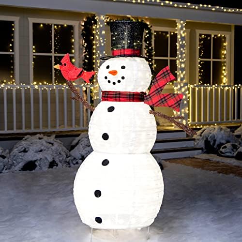 JOEDOMI 6 ft спаѓаат снежен човек предводен двор светло за Божиќни украси на отворено, украси за Божиќни настани, ноќен декор на Бадник