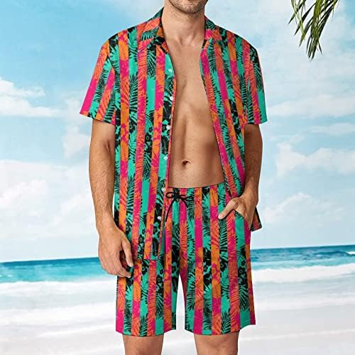 Машки хавајски кошули и шорцеви 2 парчиња облеки за одмор случајно копче надолу во хавајски сет отпечатоци од тропски кошули костуми