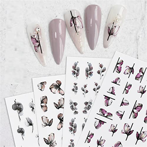 10 листови со мастило од мастило ги остава налепниците за уметност на ноктите декорации 3Д самолепливи шарени дизајн за жени девојки