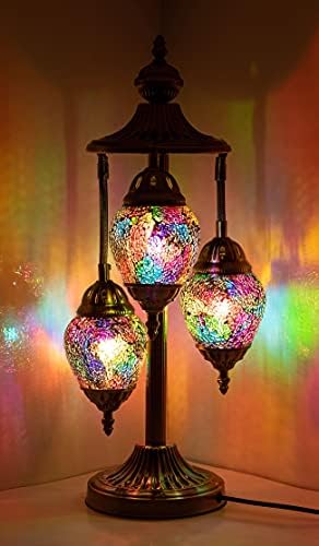 Единствени 3 глобуси Турски мозаик маса ламба боемска гроздобер декоративна ламба сенка Тифани витратка стаклена ламба за кревет за