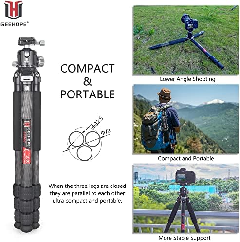 Geehope L330C+QP-44 Јаглеродни Влакна Статив 1.3 /32.5 мм Цевка Професионални Компактен Патување Статив ЗА DSLR Камера Видео Камера Оптоварување