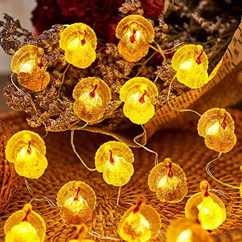 Jashika Fall harvest 3D Turkey String Lights, симпатични декоративни светла бакарна жица 8ft 20 LED диоди батерија напојува со