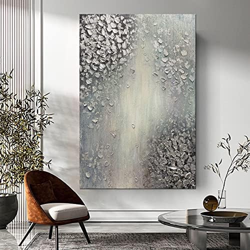 Art8yuqi Слики - Текстура wallидна уметност Апстрактна слика Апстрактна сребрена лисја модерни уметнички дела Гери wallид декорација