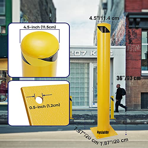 Безбедносни болади, висина од 36инч, болард пост, жолт прашок обложена безбедносна бариера за паркирање со 4 завртки за сидро, челични