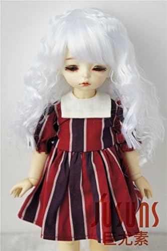 JD041 6-7 '' 1/6 yosd синтетички перики на кукли со кукла 16-18cm бело меко меко собазу Бјд кукла перики 6-7 '' Додатоци за кукли