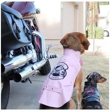 Doggie Design Biker Dawg Моторцикл кучиња јакна за јакна од гроздобер розова кожна кожа - Изберете големина