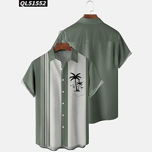 2023 година Ново копче за кратки ракави за мажи надолу гроздобер кошули за куглање Обични печатени кошули на плажа летни хеланки