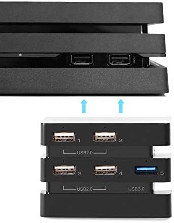 Центар за висока брзина 5 порта за USB за конзола за игри PS4PRO 2.0 и 3.0 Адаптер за контролер за проширување USB Hub за конзола PS4PRO