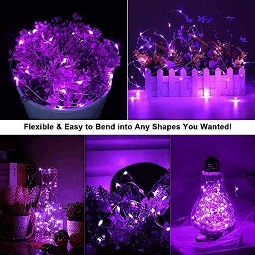 Brizled 2 пакувања 60 LED Purple Halloween Fairy Lights + 200 LED LED виолетова и портокалова жица светла за украси за забави во затворен