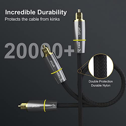 Кабел FIBBR Дигитален оптички аудио тослинк 3,3ft/1m, најлонски плетенка дигитален аудио влакна оптички кабел, машки до машки