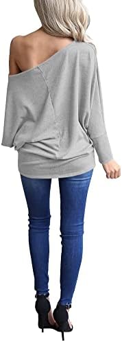 Infitty Women's Off рамо врвови, обични лабави кошули со ракави за патеки Туника плетена преголема џемпер на пуловер