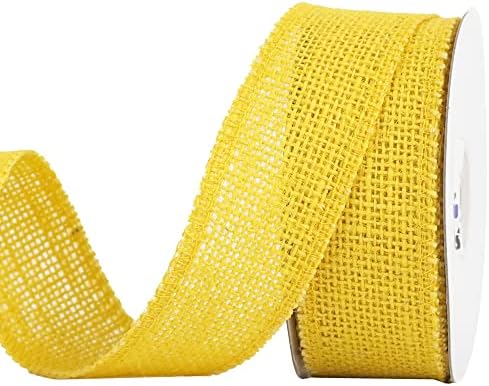 Meedee жолт burlap панделка природна јута лента со лента жолта лента 1,5 инчен јута лента за подароци завиткување занаетчиска