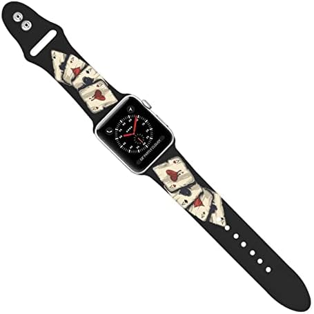 Коцкари картички Poker Pokerface Оригинален печатен облик на Apple Watch - мек и издржлив силиконски Apple Watch Band Easy за инсталирање на паметните
