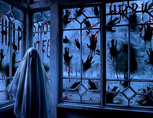 KD KIDPAR 5PCS Ноќта на вештерките за украси на вратите на вратите Облодени сет, вклучува 2 прилепувања на прозорци и 1 постери