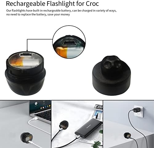 Vergissm за полнење на предните светла за Croc, 2 парчиња LED светла за Croc, водоотпорни раце бесплатни фенерчиња за деца возрасни, нови