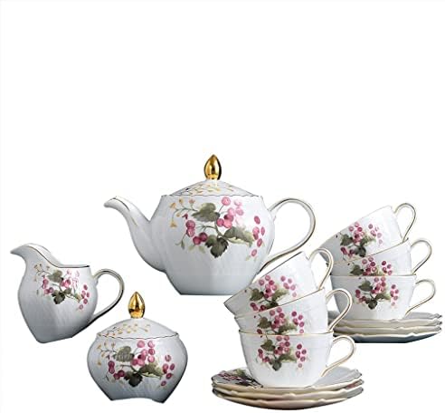 GGEBF 15 парчиња Златен раб за олеснување керамика розова боја цреша кафе сетови со чајник керамички чајник и сет на чаши