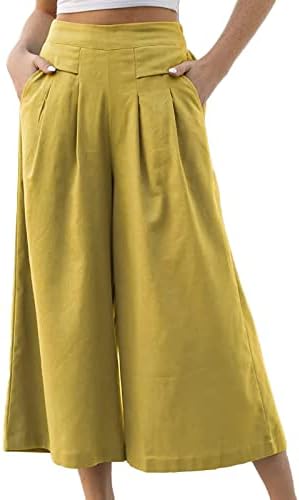 Miashui плус панталони со големина на жени кои работат обични женски памучни еластични половини широки нозе Capris обични панталони поставени
