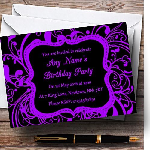 Црна &засилувач; Виолетова Вител Деко Персоналните Покани Роденден Партија