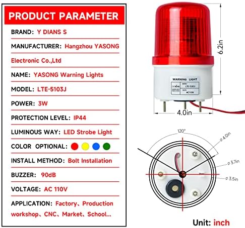 Јасонг LTE-5103J Индустриски Светилник Предупредувачки Светла, AC110V - 120V LED Strobe Светло Трепка Сирена со 90db Гласни Сирена