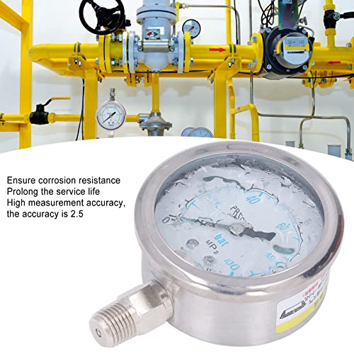 Fafeicy YN-60 мерач на притисок, мерач на вакуум на вакуум на водата од не'рѓосувачки челик, 1/4in NPT спецификација на низата, за мерење на