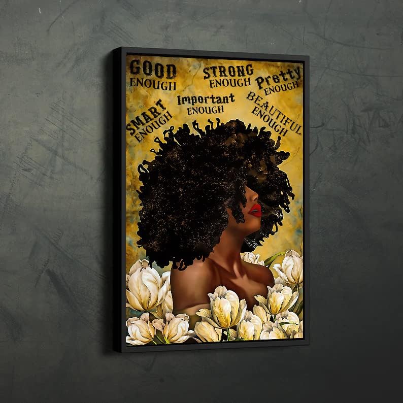 Црна кралица на цвеќиња платно wallид уметност афроамерикански постер црна девојка жена кралица платно wallидна уметност апстрактна современа