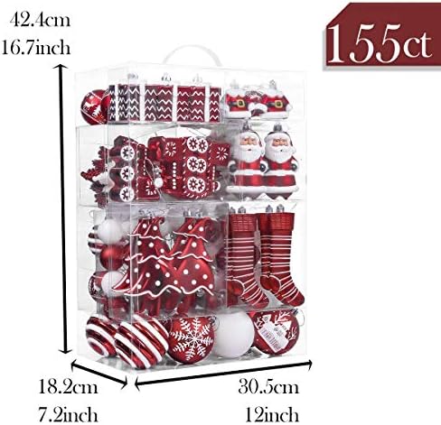 Декорирање на украси за Божиќни топка на Валери Маделин, декор од 155 км традиционална црвена и бела распрскувана распрскувана елка