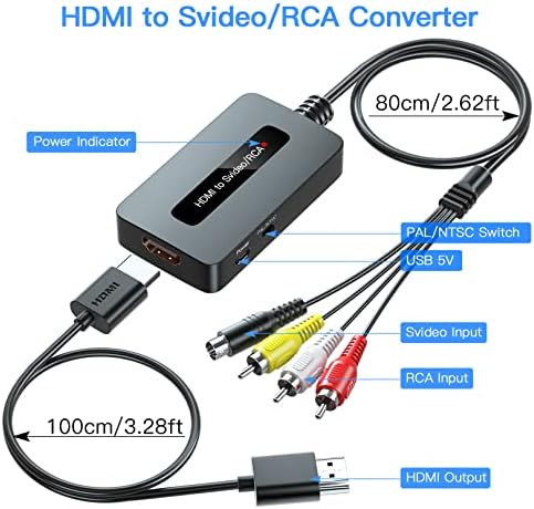 Sedytetoc HDMI До Svideo RCA Конвертор СО HDMI Кабел, HDMI До Композитен AV Конвертор ЗА HDMI Уред За Прикажување На Постари Телевизори