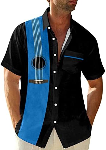 Xxzy кошули за гитара за машки летни летни обични печати плус големина кошула кратка музика графички обични кошули за мажи