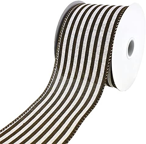 Homeford Cabana Stripes Faux Linen Wired Ribbon, 2-1/2-инчи, 10-двор