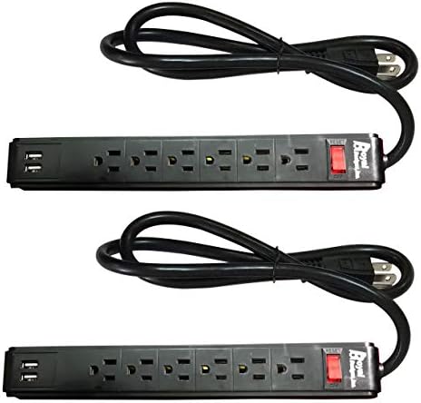 Royal Designs 6 Outlet Surge Protector 2 Power Strip и 2 wallидни монтирање со 4 USB порти, 300 ouул, црна, сет од 4