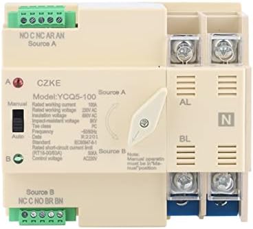 Akde YCQ5-100 2P 63A/100A Автоматски префрлен префрлување DIN Rail 50/60Hz AC220V ATS PV System Power To City Power