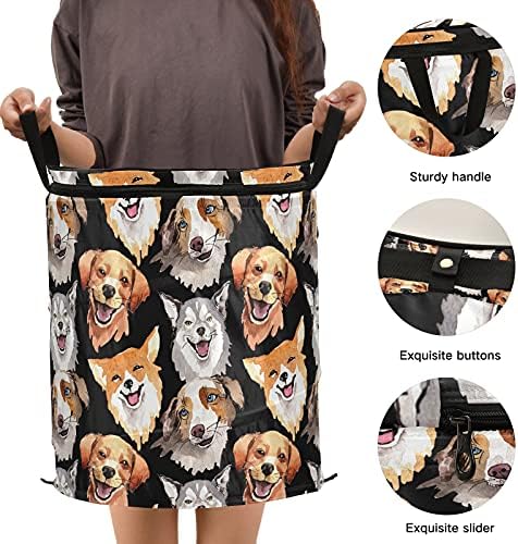 Корги Хаски кучиња се појавуваат со алишта за перење со капакот за складирање на капакот за склопување торба за перење за патувања