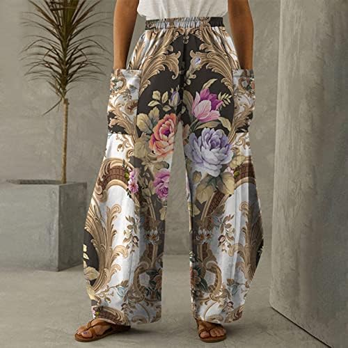 Urvip жени етничка шема харем панталони шарени летни хипи јога бохо обични модни панталони со големи џебови