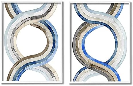 Tuphell Industries Дводимензионална спирална хеликс кафеава сина апстрактна линии бела врамена wallидна уметност