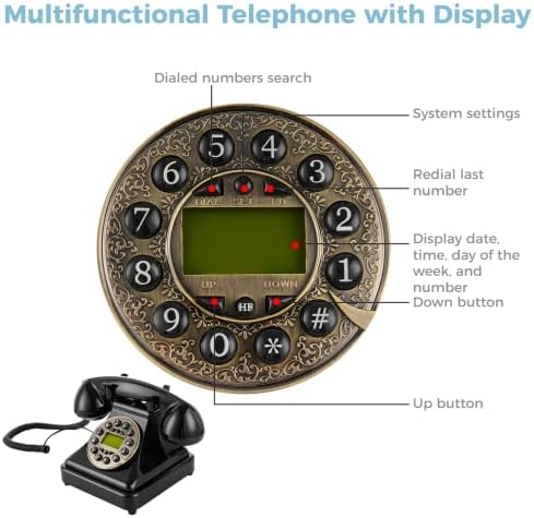 Ретро фиксна телефон, старомодни фиксни телефони со класичен метал bellвонче, телефон за гроздобер жица од 1960 -тите, телефон со ретро