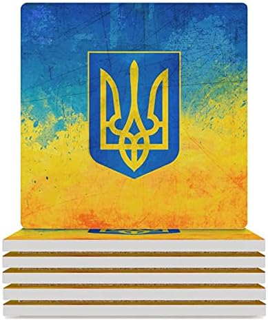 Украински Знаме Плоштад Керамички Подлоги За Пијалоци Со Влошки За Поддршка Од Плута Чаши Поставете Душеци ЗА Домашен Декор 6 ПАРЧИЊА