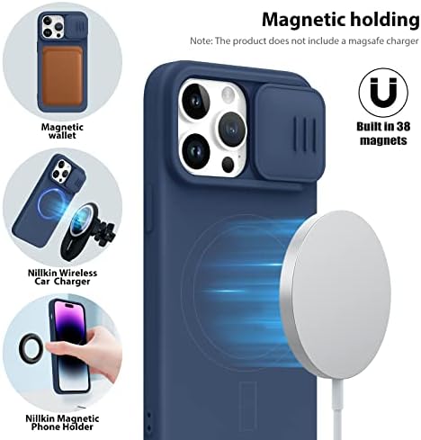 Nillkin iPhone 14 Pro Max Магнетни Случај, [Компатибилен Со Magesafe, Слајд Капакот На Камерата] Силиконски Ултра Тенок Шок-Отпорен Заштитен