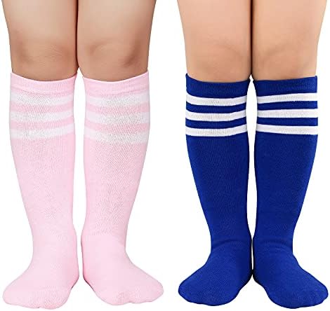 Американски трендови Детски фудбалски чорапи мали деца со високи цевки чорапи за девојчиња за момчиња, шарени долги спортски атлетски чорапи