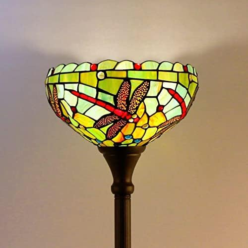 Zjart Torchiere Tiffany Под ламба, витраж на вита на змеј, витраж, светло на факел, висока 65 инчи, погодна за дневна соба, студија, канцелариско