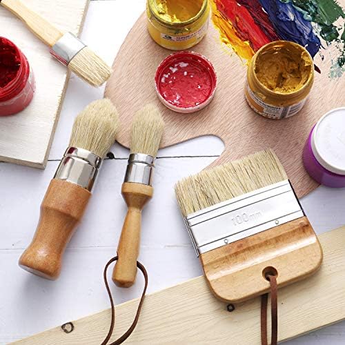 5 парчиња четки за креда и восочна боја Природни влакна Дрвени рачки DIY четки за сликање и восок за уметнички занаетчиски мебел за дрво