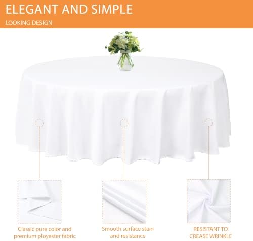 Kapwall 10 пакувања со бела тркалезна табела - 90 инчи - Полиестерска маса за печење Декоративна ткаенина за ткаенини за свадба/ресторан/банкет/забава