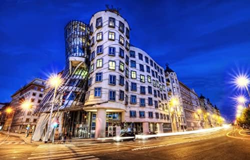 Lhjoysp сложувалка 1000 парчиња градски пат ноќни светла згради Прага Чешка Архитектура пешаци 75x50см
