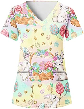 Жени среќни кошули на Велигденски ден шарени лов на јајца симпатична зајаче девојка пирнт маица лабава вклопени врвови со џебови