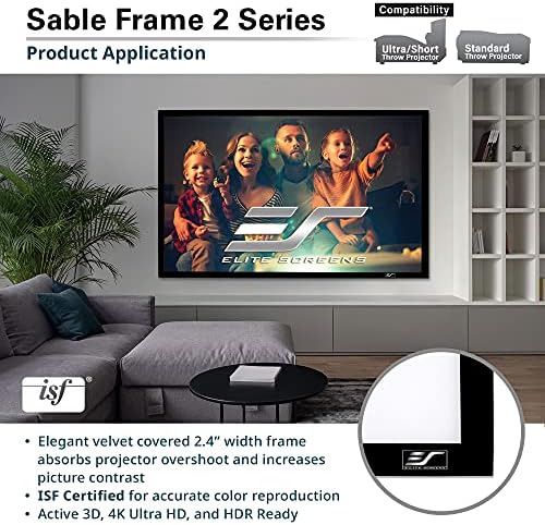 Елита екрани SABLE FRAME 2 SERIES, 200-инчен дијагонален 16: 9, Active 3D 4K Ultra HD подготвена фиксна рамка за проектор за проектори на