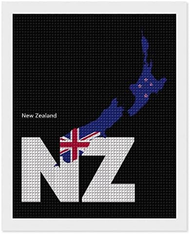Нов Зеланд земја со мапа со дијаманти за дијаманти, целосен квадратен вежба дијамантски слики, слика за занает за декор за домашен wallид