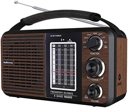 Radio Shortwave Radio AM/FM/SW1-6 Радио Транзистор радио AC или батерија оперирана со најдобар прием USB/SD порта Голем звучник