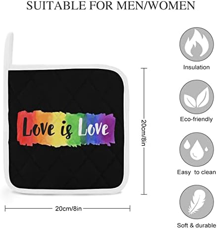 ЛГБТ геј гордост Loveубовта тенџере држачи 8x8 отпорни на топлина топли влошки Potholders десктоп заштита за готвење кујна 2 парчиња