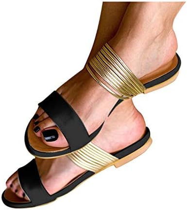 Hlysgo жени широка ширина гроздобер римски сандали отворени тео -случајни слајдови лесни влечки со рамни плочи, затегнати сандали