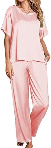 Mtsdjskf џемпери облека облека женска цврста боја удобна мека пижами домашни часови со кратки ракави панталони лабави случајни